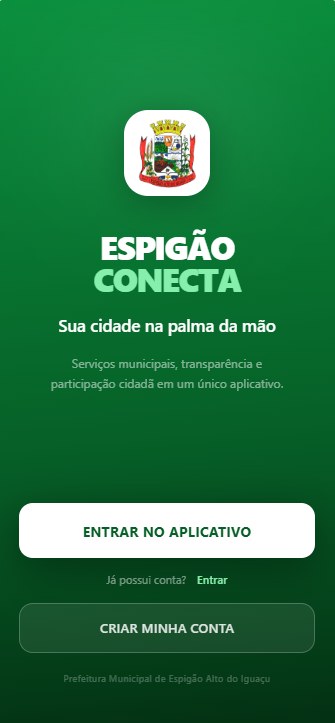 Tela inicial do aplicativo Espigão Conecta