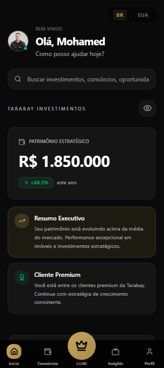 Tela do aplicativo Tarabay Investimentos